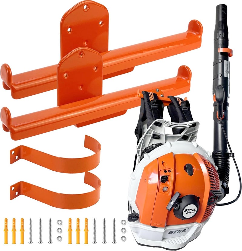 OSROENE Backpack Leaf Blower Hanger with Tube Hook, 2 Pack Backpack Sprayer Wall Mount, Heary Duty Chainsaw Wall Mount Stand Accessories Garage Organization Storage - Image 1